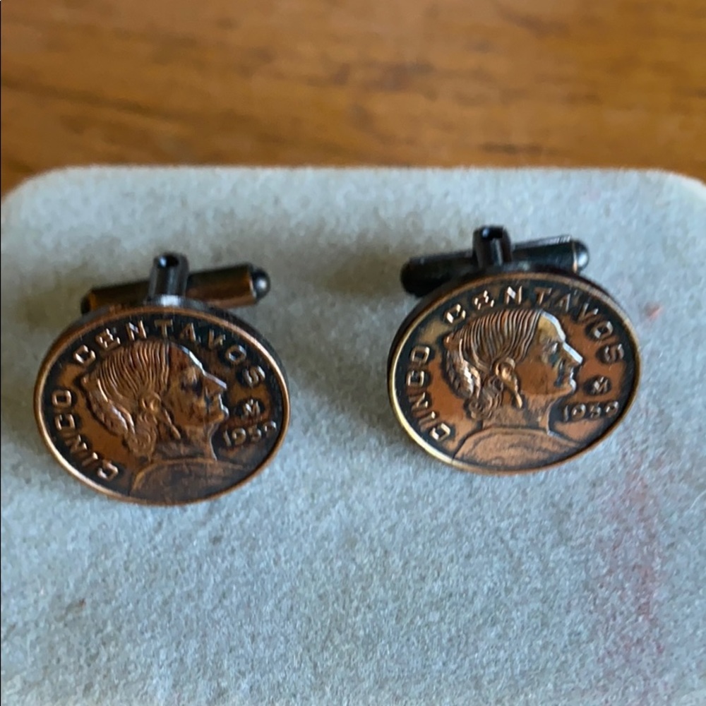VTG Cinco centavos coin copper color cufflinks